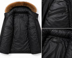 Men's Black Puffer Jacket with Fur Hood - Winter Quilted Parka Coat