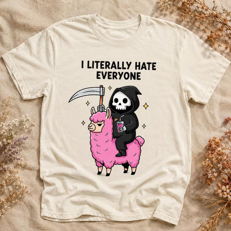 Grim Reaper Llama Halloween Shirt - Sarcastic Spooky Graphic Tee