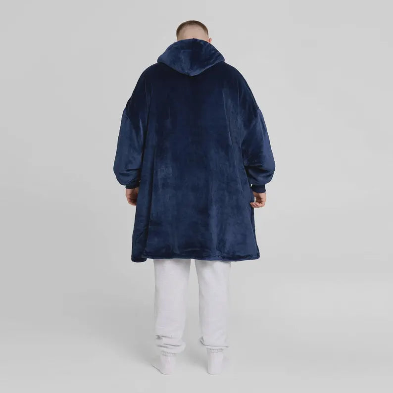 Navy Blue Wearable Blanket Hoodie - Oversized Soft Cozy Fleece Loungewear for Men & Women