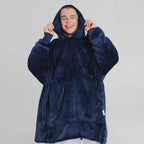 Navy Blue Wearable Blanket Hoodie - Oversized Soft Cozy Fleece Loungewear for Men & Women