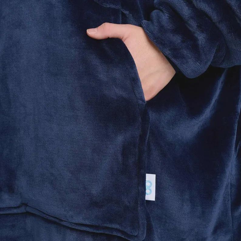 Navy Blue Wearable Blanket Hoodie - Oversized Soft Cozy Fleece Loungewear for Men & Women