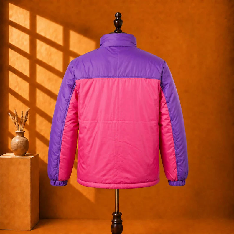 Retro Pink Purple 90s Windbreaker Jacket - Handmade Colorblock Lightweight Streetwear