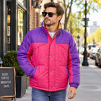Retro Pink Purple 90s Windbreaker Jacket - Handmade Colorblock Lightweight Streetwear