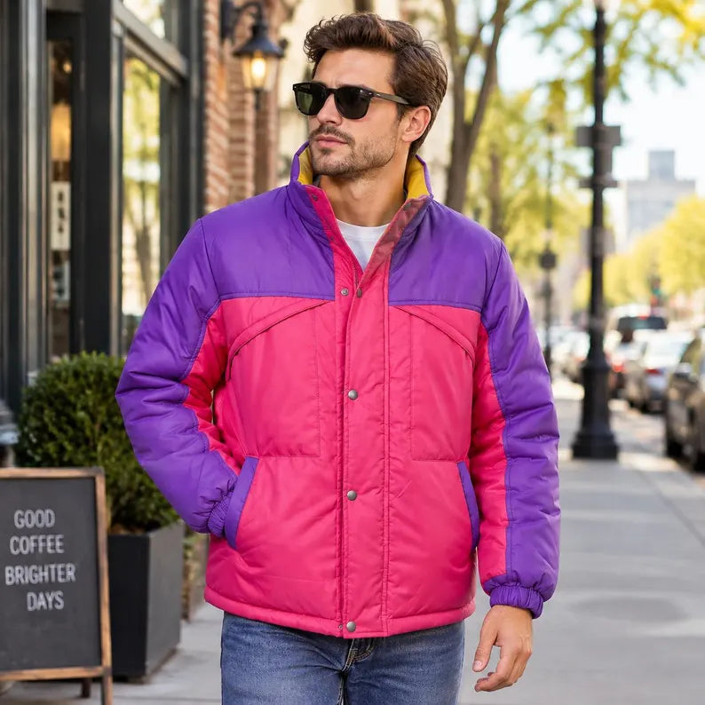 Retro Pink Purple 90s Windbreaker Jacket - Handmade Colorblock Lightweight Streetwear